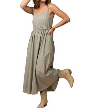 NEW ELLE GREY elastic waist textured flared midi dress in sage